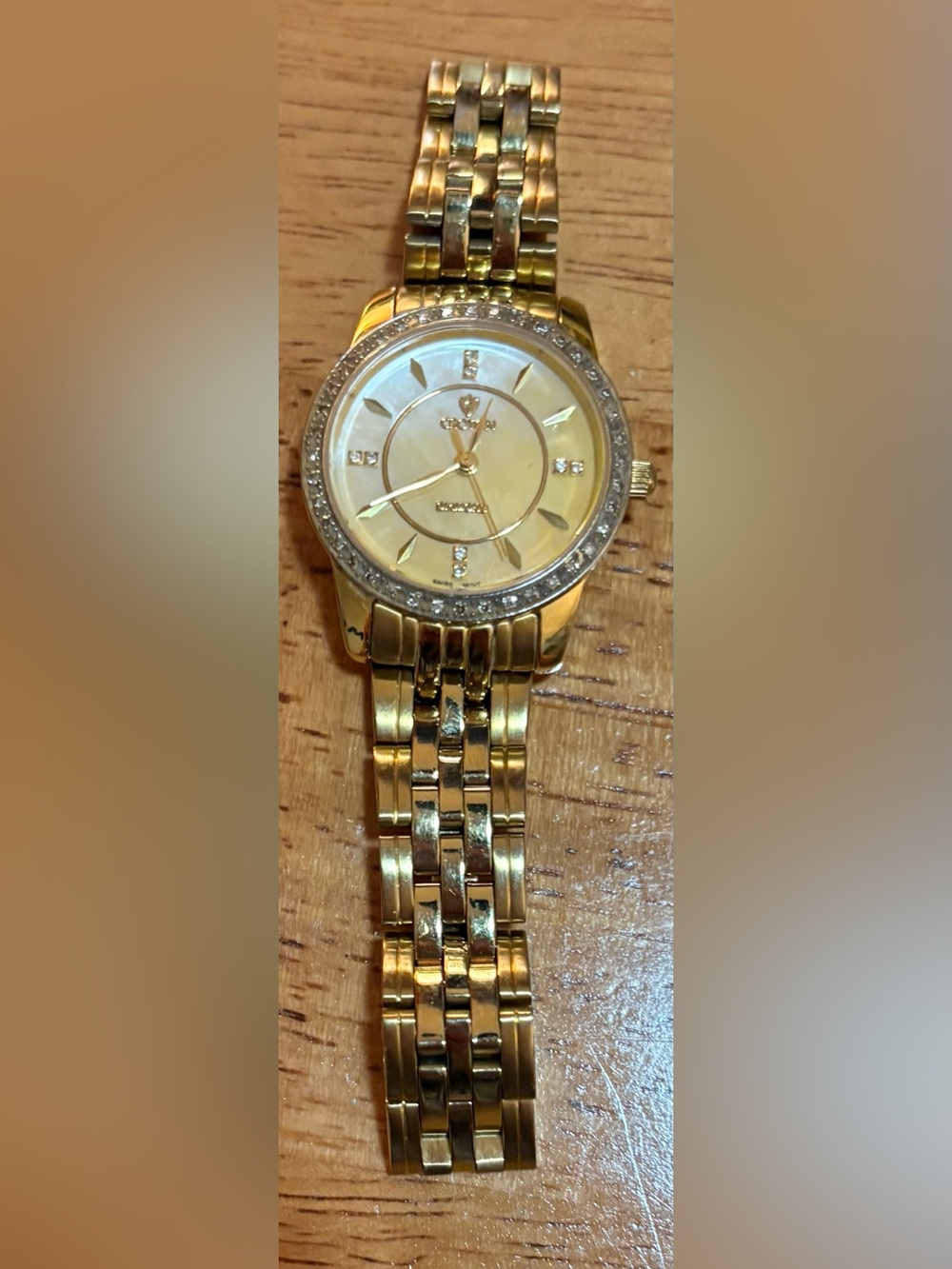 Croton Diamond Wrist Watch (Model CR207935). Gold-Tone, Mother-of-Pearl.